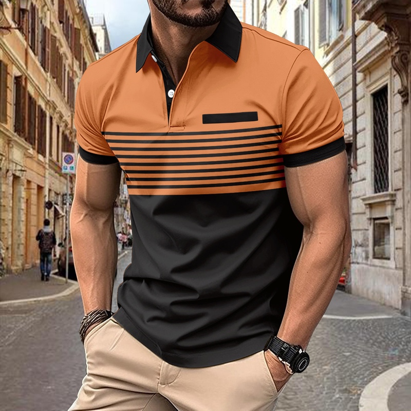 New Summer Men Casual Short Sleeve Lapel Business Polo Shirt 3D Digital Print Stripe Polo Shirt Sport Button Pullover Tops_voghion.com