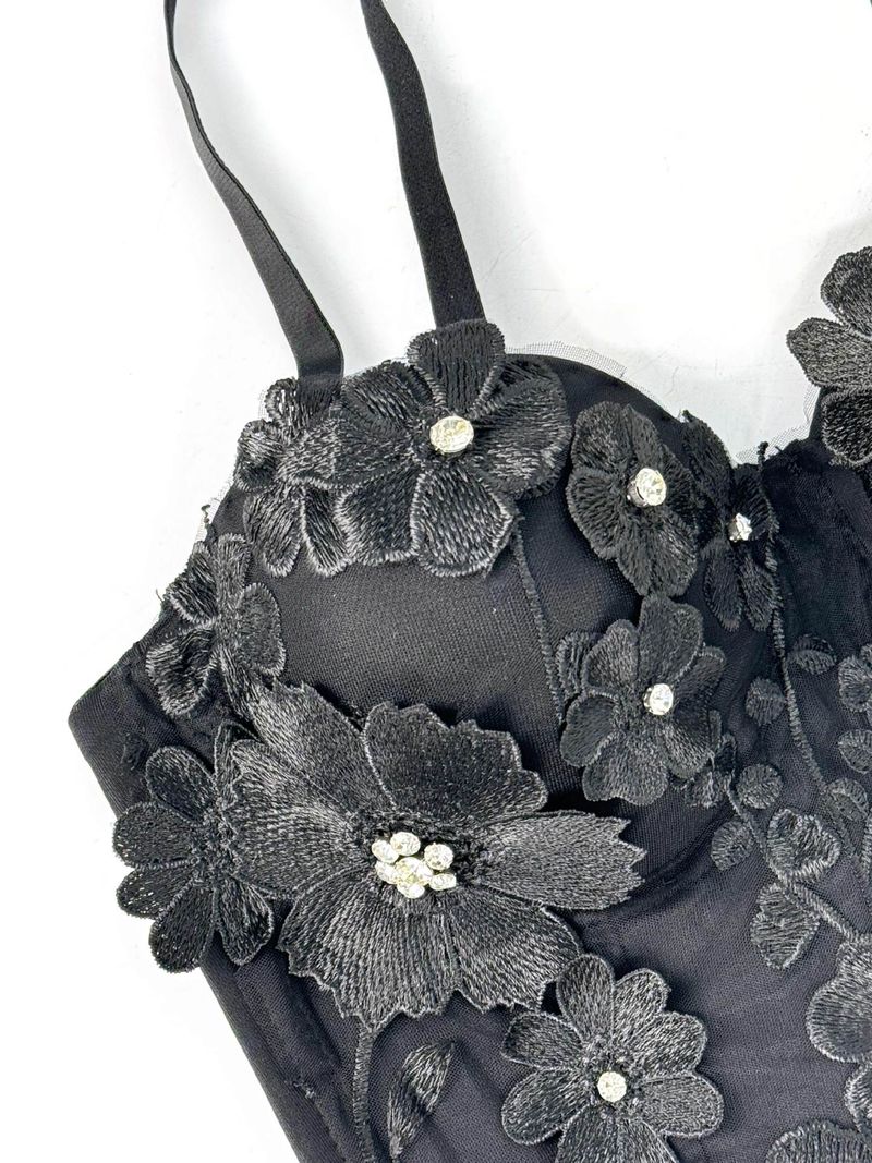 Damenbekleidung Dreidimensionales, mit Blumen und Diamanten besetztes, körperformendes Tube-Top für die Oberbekleidung Straps-BH für Damen_voghion.com