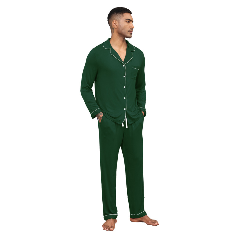 Herrenbekleidung Herren-Pyjama-Set Modal Langarm Revers Einfarbig Strickjacke Offene Herren-Hauskleidung_voghion.com