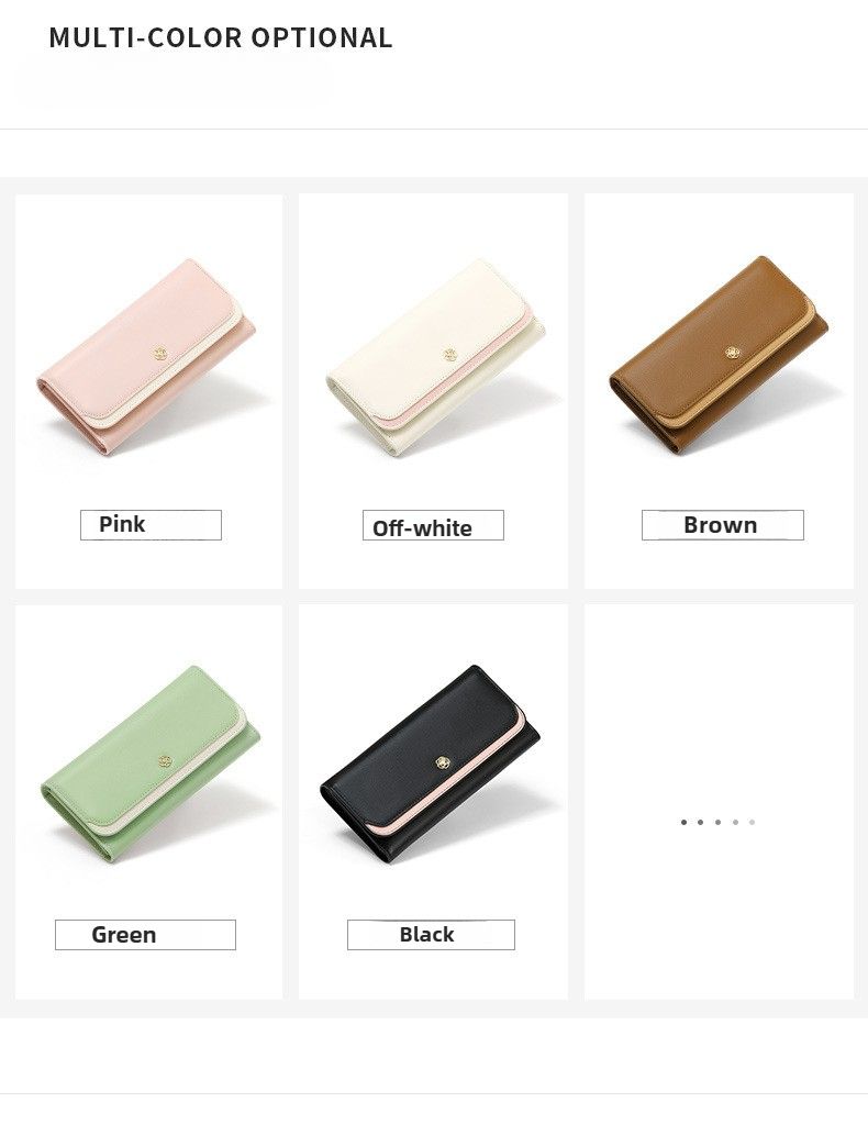 Medium-length Women's Wallet Big Brand Three-fold Multi-card Slots Splicing Hand-held Genuine Leather Folding Mobile Phone Grab Bag Zipper Wallet_voghion.com
