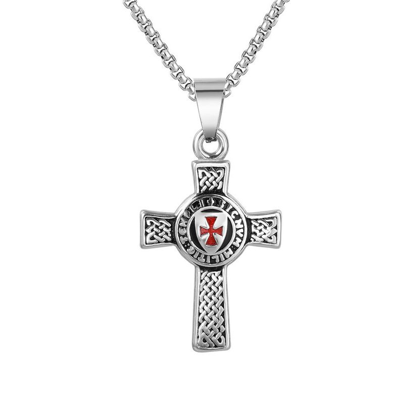 P0595-NK10 Jewelry Red Cross Masonic Men's Zinc Alloy Pendant Necklace_voghion.com