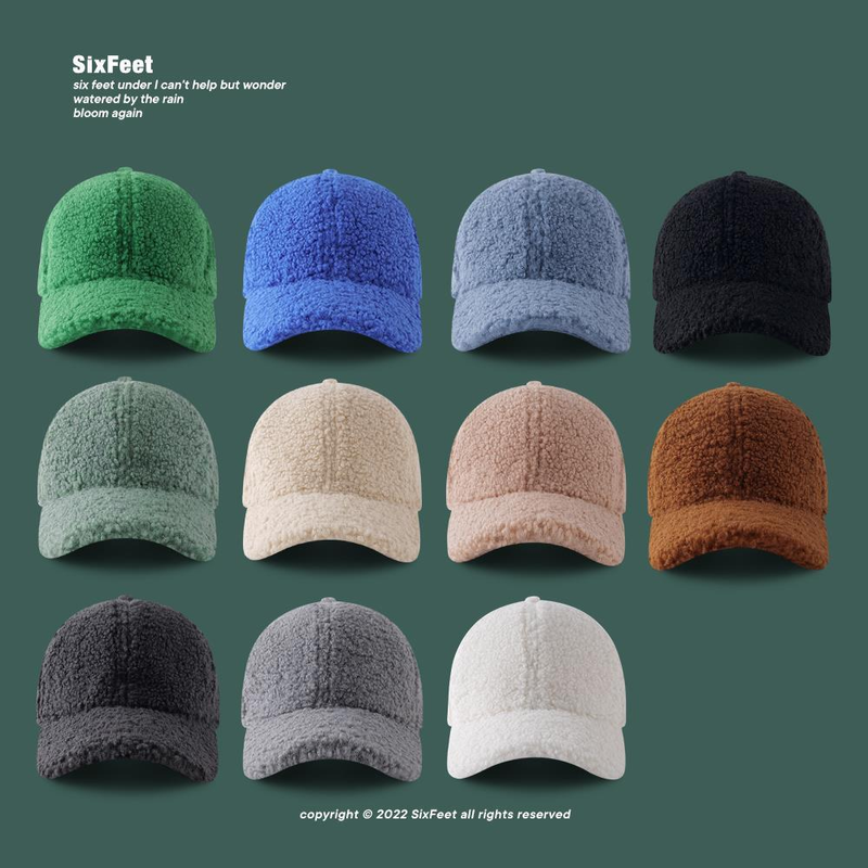 SixFeet Autumn/Winter Green Baseball Solid Color Simple Face Show Small Korean Edition Ins Plush Duck Tongue Hat_voghion.com