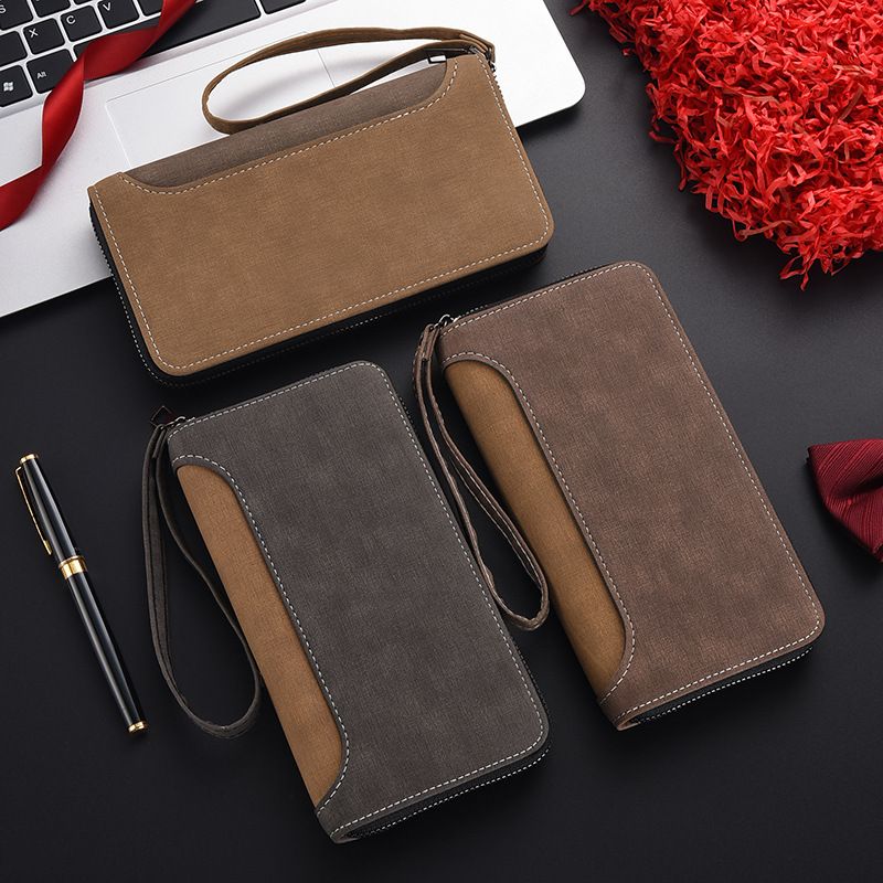 Borse da uomo Portafoglio lungo da uomo Pochette da uomo con cerniera Texture satinata Portamonete multifunzionale alla moda Porta carte Borsa per cellulare_voghion.com