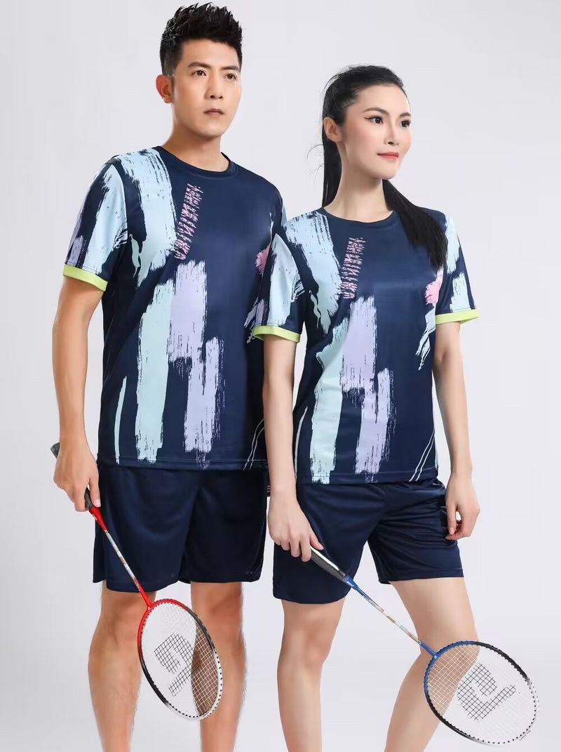 Haut à manches courtes pour homme, chemise de tennis de table, ensemble de vêtements de badminton, séchage rapide, sport pour femme_voghion.com