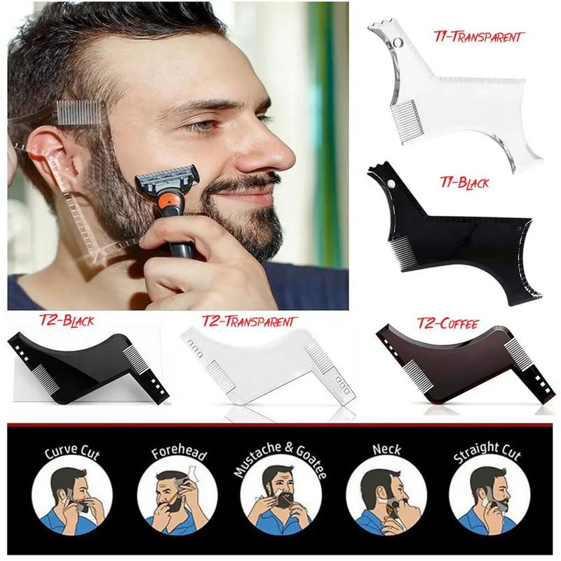 Erkekler Sakal Şekillendirme Şekillendirici Şablon Tarak Çift Taraflı Adam Sakal Saç Kesme Şekillendirici Fırça Tarak Stencil Berber Adam Güzellik Aracı_voghion.com