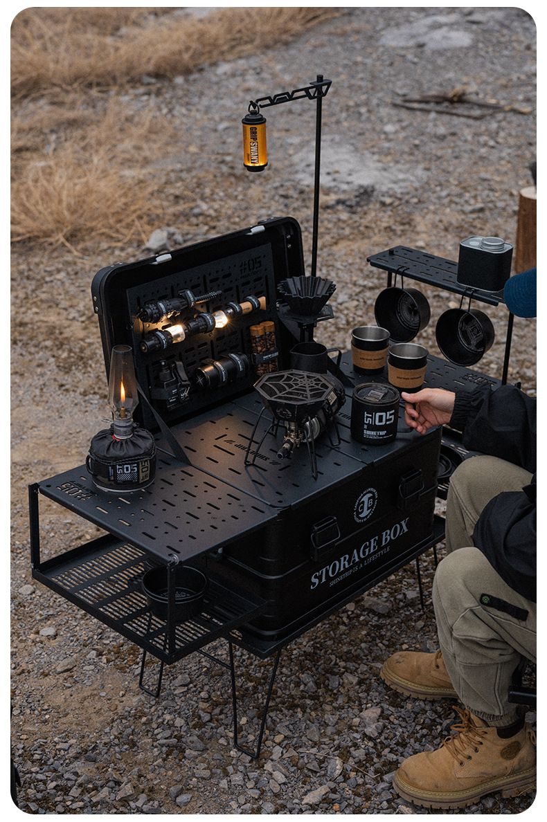 Sistema de camping modular IGT: Cafetera de aluminio con paneles laterales extensibles y adaptadores para hornillo Spider_voghion.com