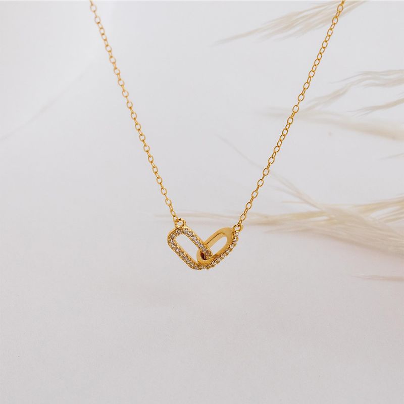 Damenschmuck 14 Karat Echtgold Galvanisierte Kupfer Zirkonia Pin Damenhalskette Vielseitiger süßer Büroklammeranhänger_voghion.com