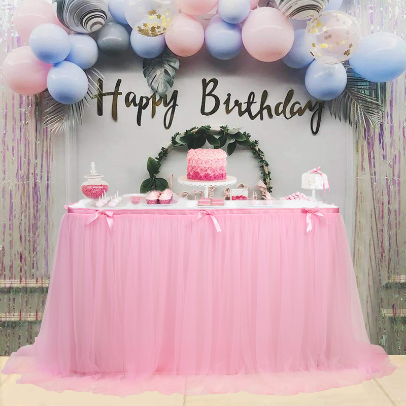 Mesh Table Skirt Birthday Party Halloween Christmas Dessert Table Skirt European and American Colorful Mesh Pleated Table Skirt_voghion.com