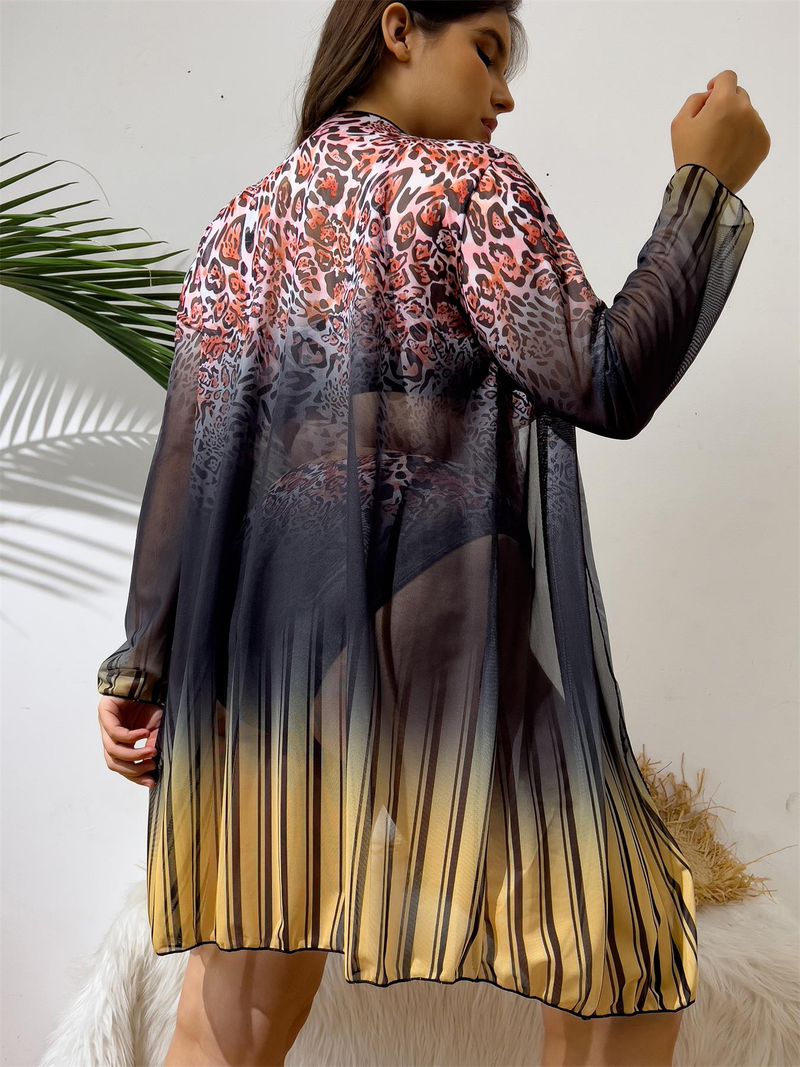 Large size long sleeved draped with sexy bikini swimsuit loose and comfortable three piece swimsuit_voghion.com