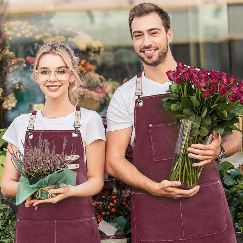 Chef, BBQ and Work Apron, 100% Cotton Canvas Large Apron with Pockets Grill and Cook - Adjustable Back Straps For Men, Women_voghion.com