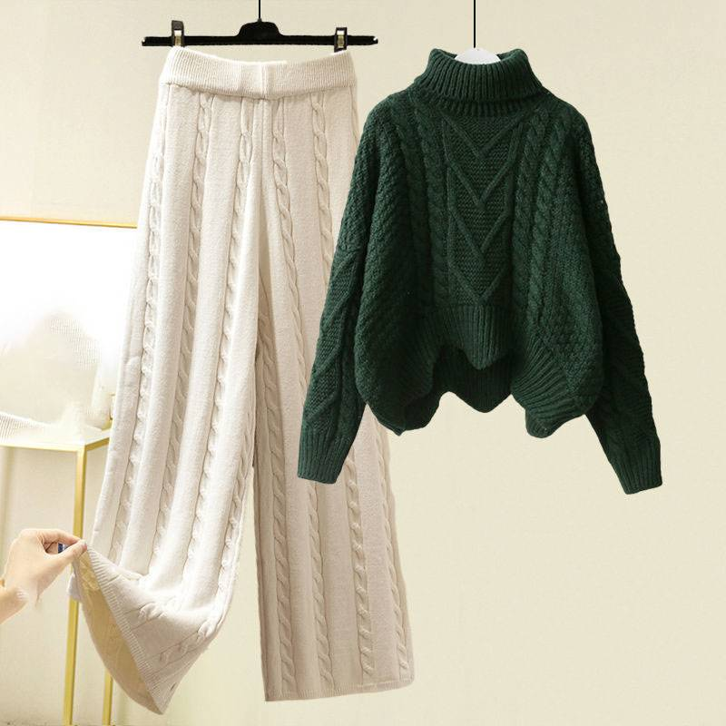 Abbigliamento da donna Taglie forti Autunno e inverno Maglione lavorato a maglia Completo temperamento Pantaloni casual slim a vita alta Completo due pezzi_voghion.com