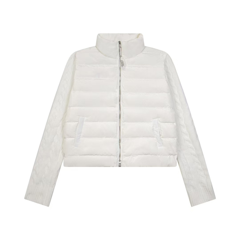 2024 Neue gestrickte, gespleißte Stehkragenjacke aus weißer Entendaunen, leichtes Design, Winter-Baumwolljacke_voghion.com