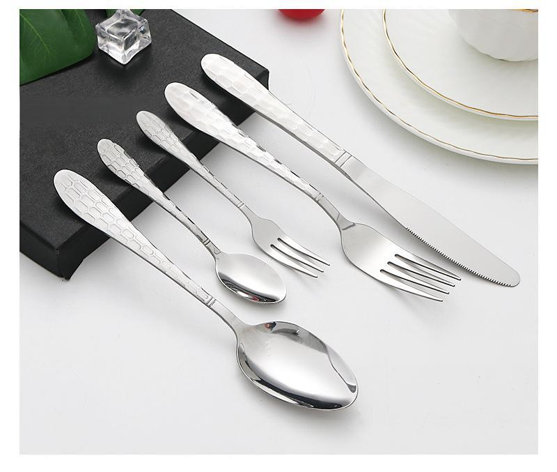 Titanium-Plated Stainless Steel Cutlery Set - Water Cube Design 4-Piece Hotel & Restaurant Grade Tableware In Gift Box_voghion.com