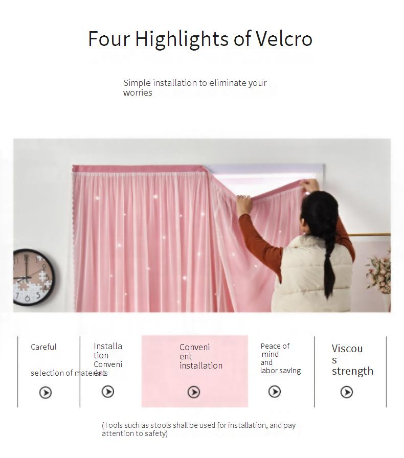 Star Cutout Blackout Curtains - No Drill Magic Tape Self-Adhesive Window Treatment (Lace Trim Light Filtering Easy Install 52x84 Inch)_voghion.com
