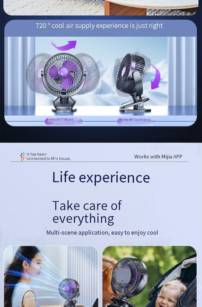 Wentylator biurkowy z akumulatorem USB - 25 dB, bardzo cichy, do biura/akademika, 3 prędkości i 8 godzin pracy, mocowany na klipsie i stojaku, miniaturowy wentylator o podwójnym zastosowaniu_voghion.com