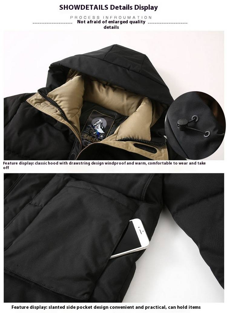 Heavyweight Winter Parka For Big & Tall Men - Thickened Polyester Hooded Jacket With Zipper, Oversized Fit Up To 11XL (Black/Green)_voghion.com