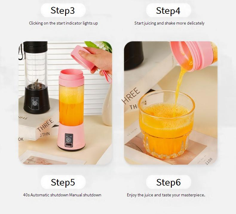Portable Mini Electric Fruit Juicer Blender - 22000 RPM High Speed, USB Rechargeable, 500ml Capacity, 5 Blades, Auto Cleaning, For Smoothies_voghion.com