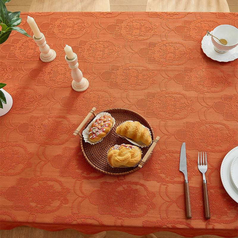 Lace Tablecloth – Waterproof & Heat-Resistant Polyester Fabric, Rectangle Table Cover For Dining & Decor (White/Beige/Olive Green/Orange-Red)_voghion.com