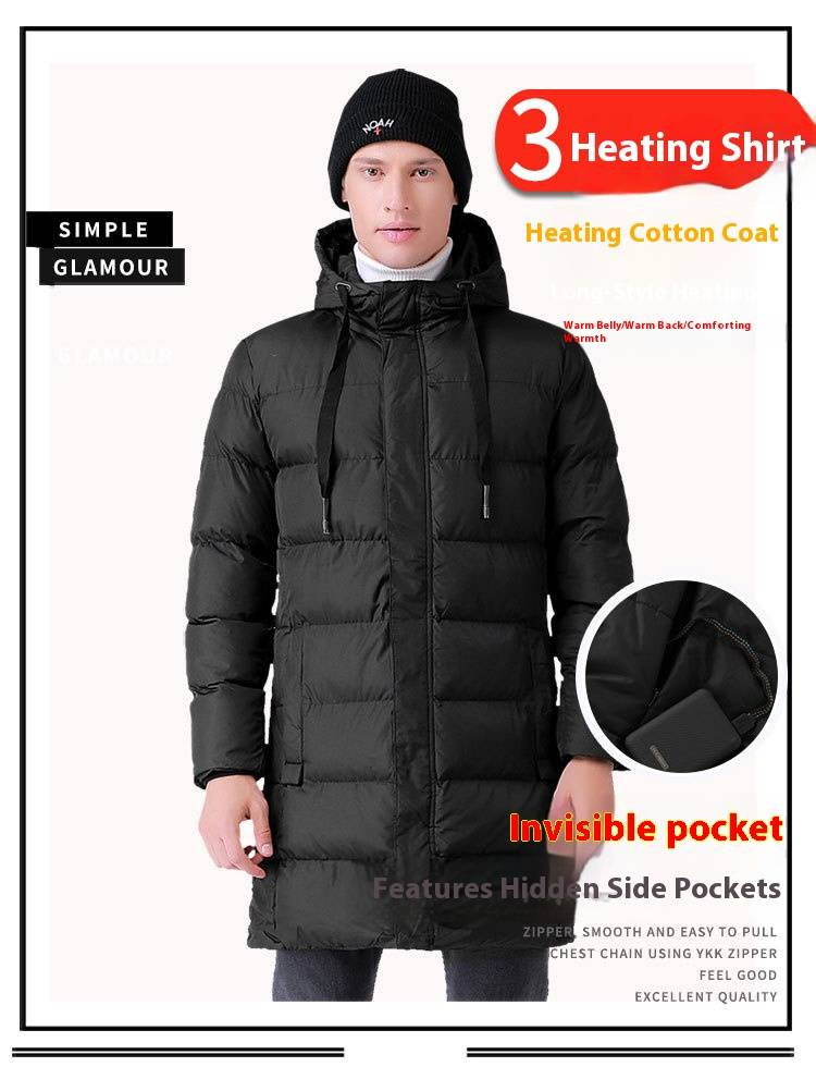 Cappotto invernale riscaldato tramite USB per uomo - Giacca lunga in piumino spesso con riscaldamento elettrico, caldo cappotto da sci per il freddo, elegante e confortevole_voghion.com