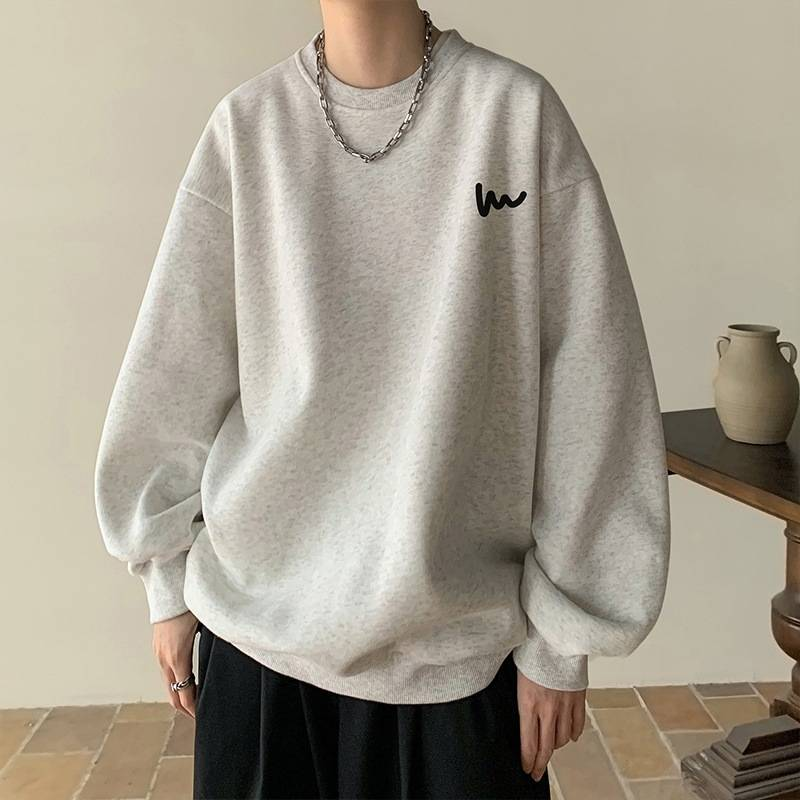 Men’s Oversized Fleece Crewneck Sweatshirt – Winter Streetwear Essential With Bold Letter Print_voghion.com