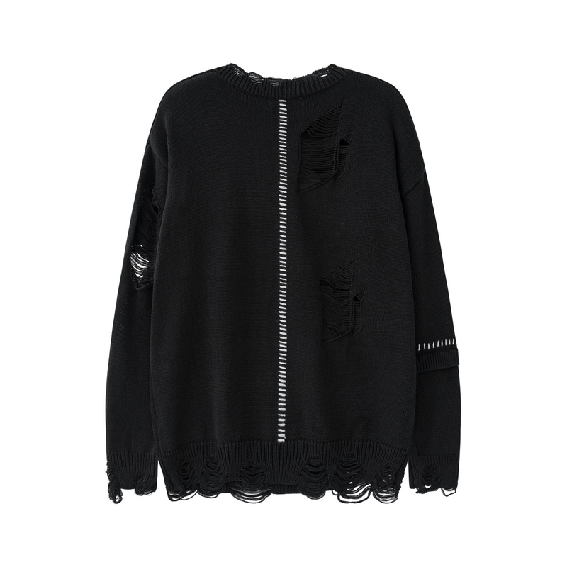 Men's Clothing Oversized Distressed Knit Sweater For Men & Women - Unisex Casual Pullover With Breathable Cotton Fabric - Black & Mint Green_voghion.com