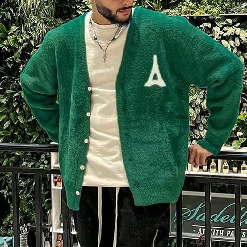 YWFG Soft Knit Cardigan Green Oversized Casual Sweater For Men & Women, Lightweight Long Sleeve Open Front Jacket, Chic Loungewear For Spring & Fall_voghion.com