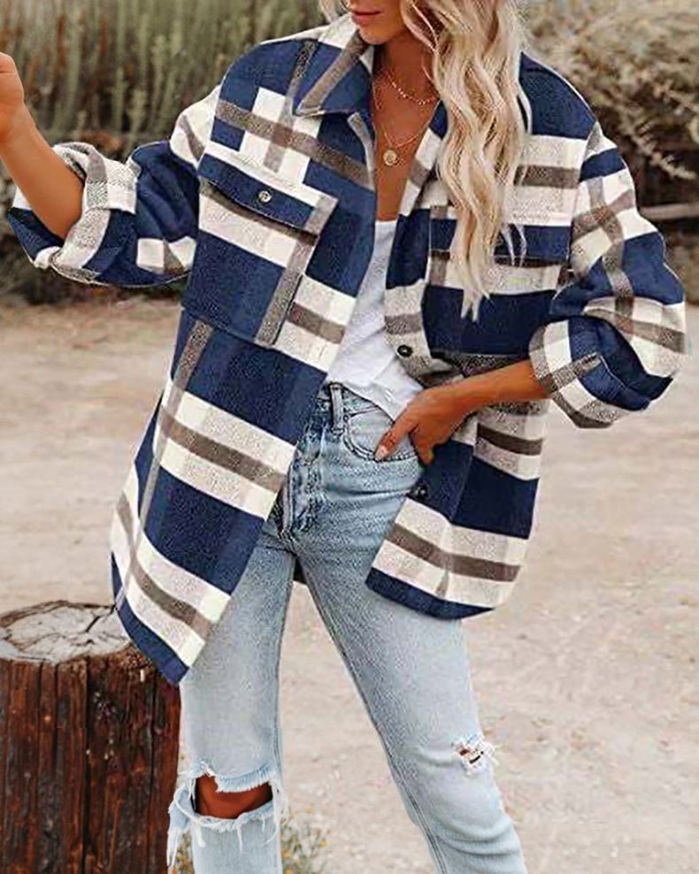 Women's Oversized Plaid Wool-Blend Coat Long Sleeve Notched Lapel Single-Breasted Jacket For Fall & Winter_voghion.com