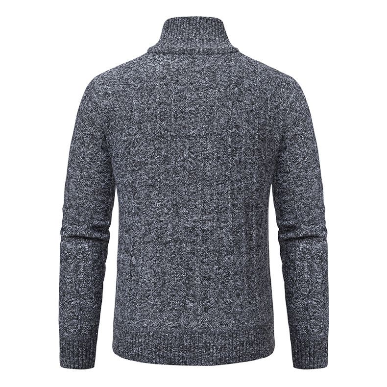 Efterår vinter ny herre pullover med halv lynlås strikket med tyk fløjl og varm bundlinjetrøje_voghion.com
