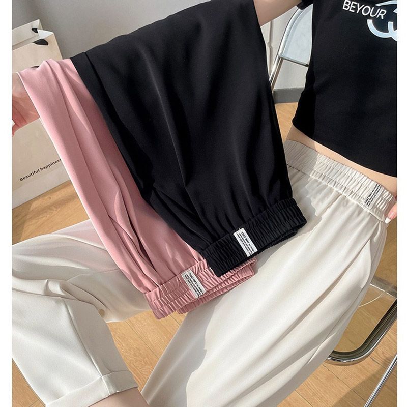 Vente chaude Femmes Été Élégant Concis Rose Pantalon Dame Confortable Baggy Large Taille Haute Pantalon Femme Mode Jambe Droite_voghion.com
