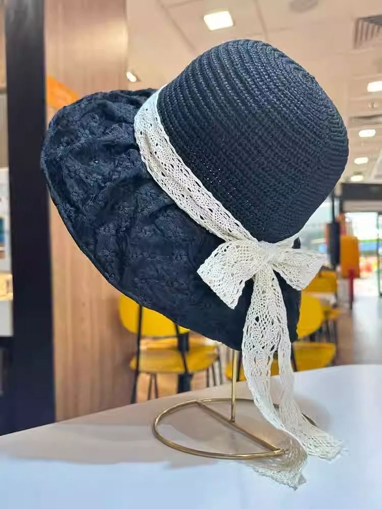 Straw Hat Summer New Hat Sunscreen Bucket Hat Seaside Lace Vacation Bow Beach Visor Sun Hat_voghion.com