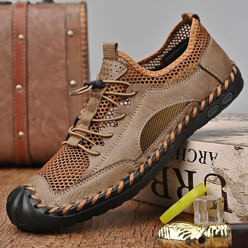 Unschlagbare Qualität American Tennis Herren Echtleder Sommer Atmungsaktiv Hohl Outdoor Freizeit Sport Wandern und Fluss Tracing Schuhe_voghion.com
