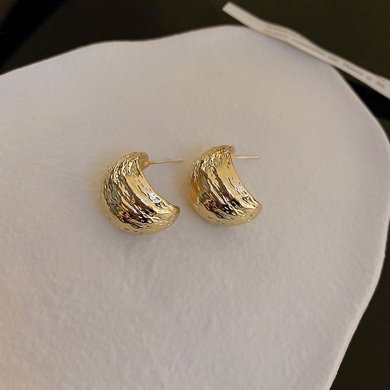 Real Gold Plated Silver Needle Simple Ins Style Minimalist Niche High-end Feel Commuting Versatile Fashion Earrings_voghion.com
