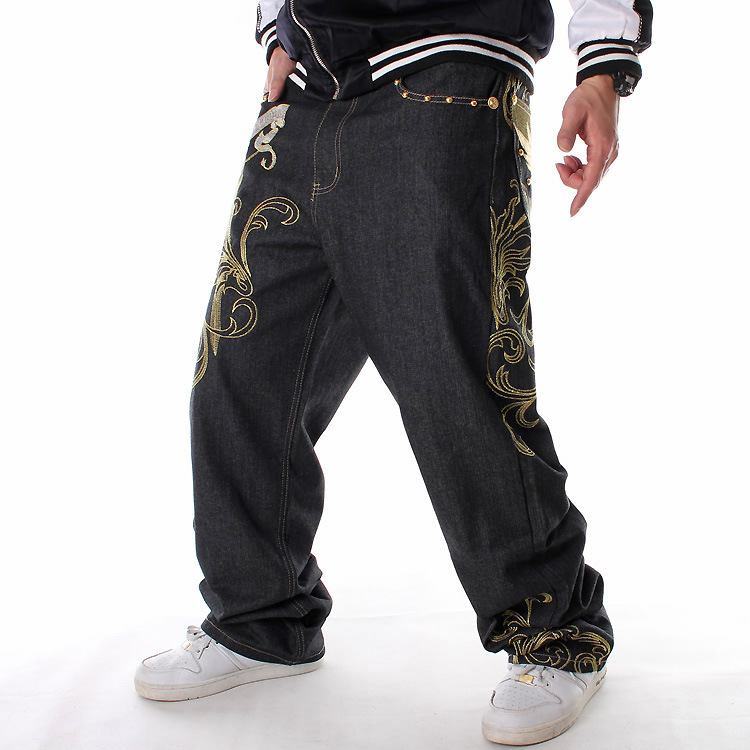 Men's Clothing Embroidered Hip Hop Jeans Men's Trend Hip Hop Street Dance Casual Loose Plus Fat Plus Size Skateboard Pants_voghion.com