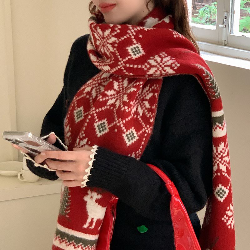 Niedlicher Wollschal mit Hirschmotiv für das neue Jahr und Weihnachten 2024, neuer luxuriöser, warmer Schal im Pärchenstil_voghion.com