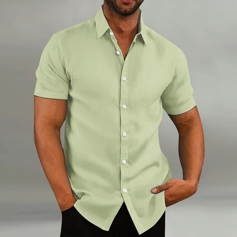2024 New Men's Cotton And Casual Loose Short Sleeved Shirt_voghion.com