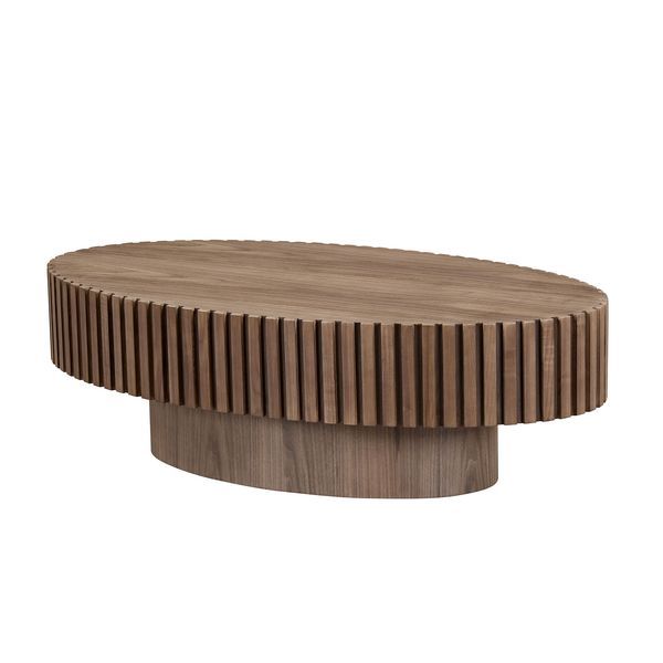 Modern Handcraft Drum Coffee Table Length 43.7 Inch Ellipse Coffee Table For Living Room,Oval Small Coffee Table With Sturdy Pedestal_voghion.com