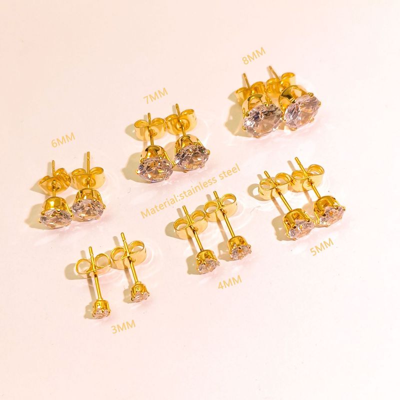 Orecchini a bottone in acciaio inossidabile di alta qualità all'ingrosso con zirconi, orecchini piccoli a 6 punte, orecchini per cartilagine in acciaio al titanio (3 mm/4 mm/5 mm/6 mm/7 mm/8 mm)_voghion.com