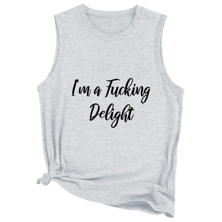 Canotta da donna casual senza maniche con stampa semplice e scritta "I'M A FUCKING"_voghion.com