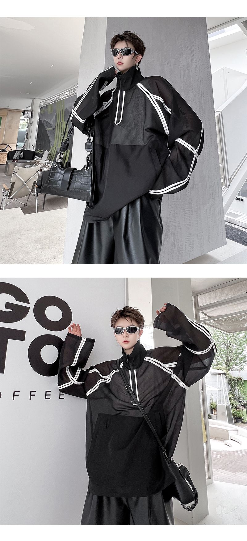 Summer Niche Design Black And White Contrast Color Sun Protection Clothing_voghion.com