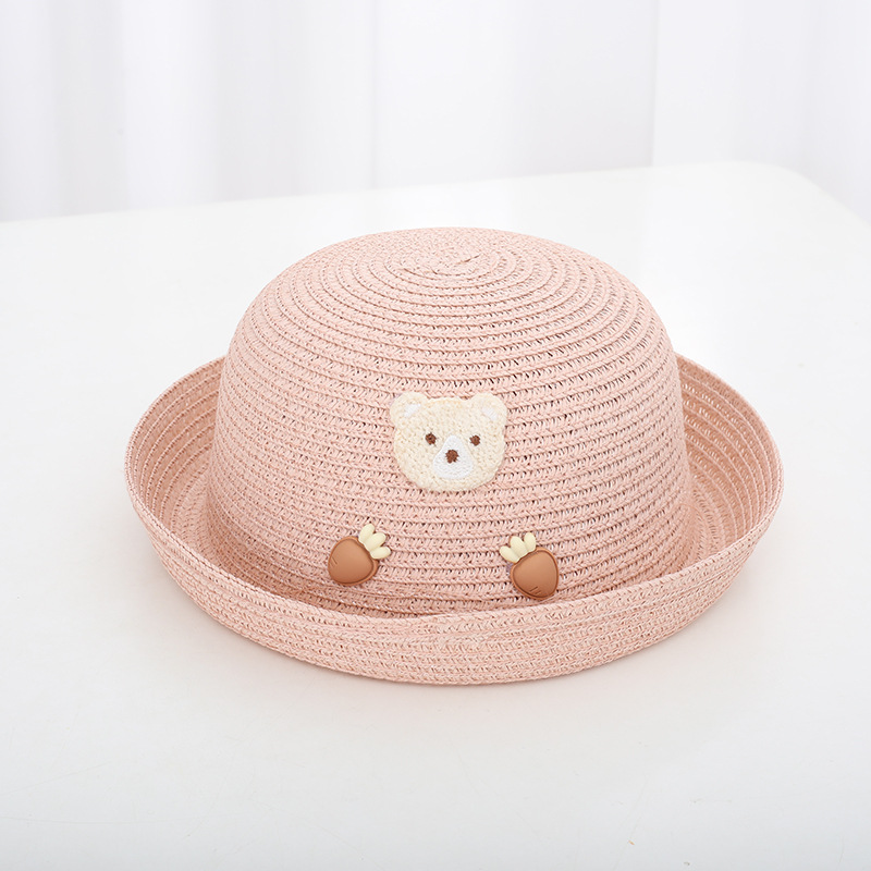 Little Fresh Gewelltes Stroh-Set für Kinder, Sommer, Mädchen, Reise, Cartoon-Muster, Strand, Sonnenschirm, Hut, Tasche_voghion.com