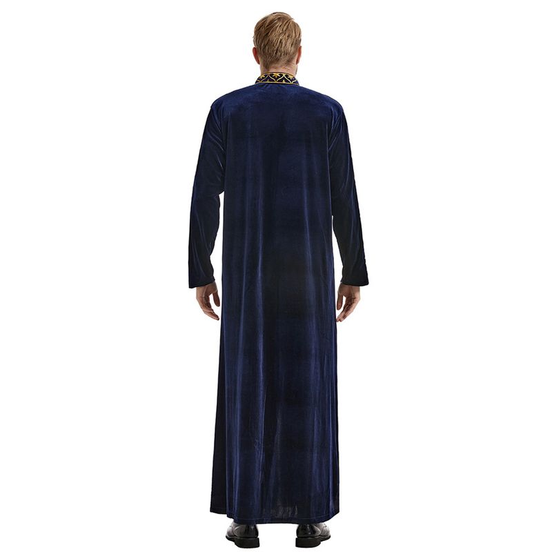 Caftán musulmán para hombre, cuello alto, bordado, thobe de Ramadán con mangas largas, túnica islámica, caftán, thawb, Dubái._voghion.com