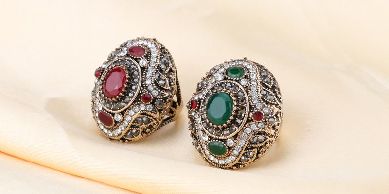 Kuuma tarjous Kuuma tarjous Türkiye naisten iso vintage antiikki intialainen kultainen kihlasormus, boho-tyyliset korut, asusteet 2024_voghion.com