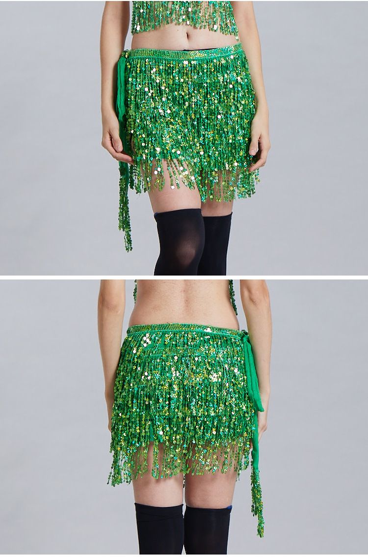 Chaîne de taille pour danse du ventre d'Halloween, serviette de hanche indienne, serviette de hanche à franges à paillettes bohème, costume de scène DS Performance_voghion.com