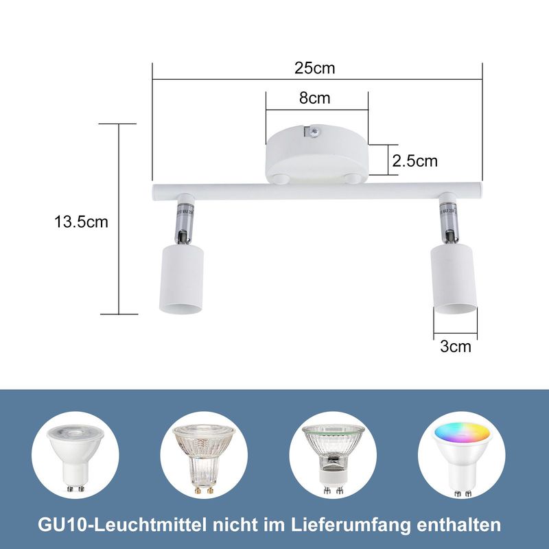 Glitzerlife LED Deckenleuchte GU10 Weiß - Moderne Deckenlampe 2 Flammig Deckenspots Wand Modern Deckenstrahler Für Wohnzimmerlampe Schlafzimmer Badezimmer Küche_voghion.com