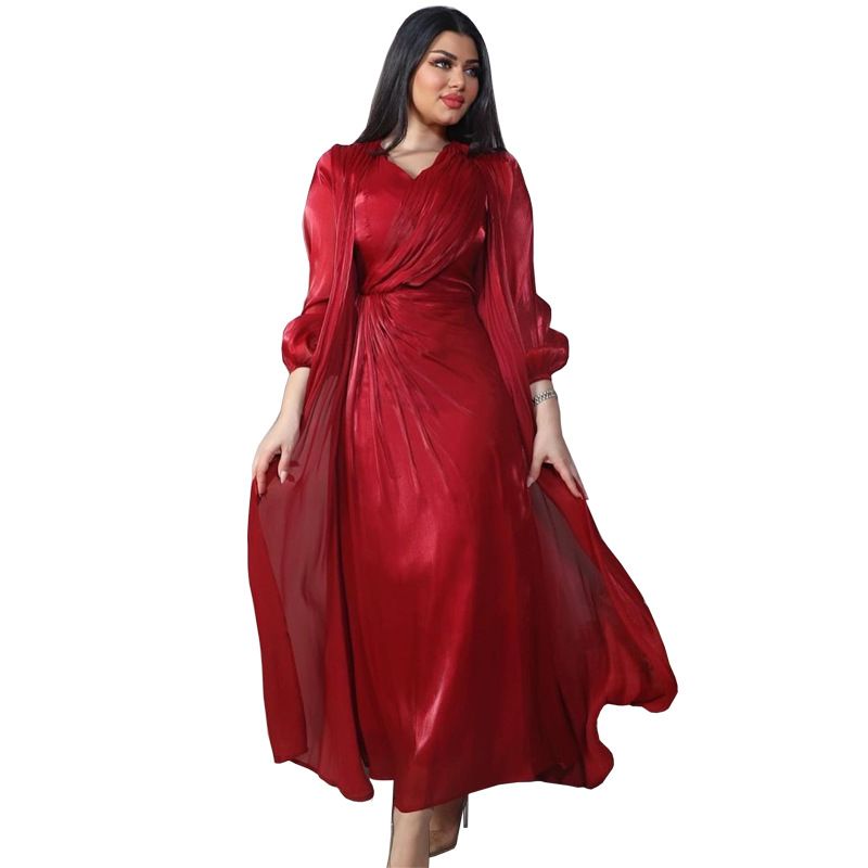 Damenbekleidung Helles Seidenkleid Dubai Robe Mode Abaya Weicher Zweiteiler_voghion.com