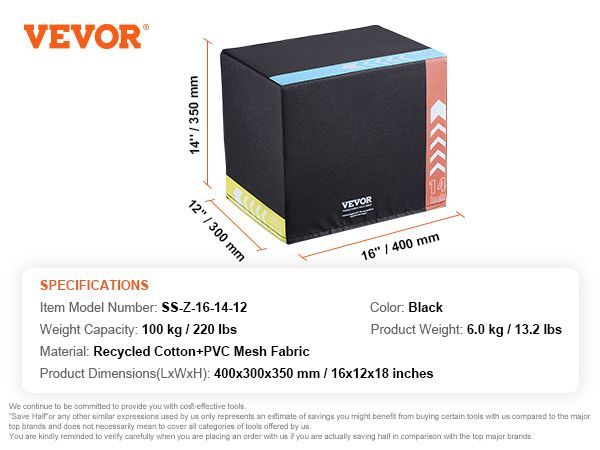 VEVOR 3 In 1 Plyometric Jump Box, 16/14/12 Inch Cotton Plyo Box, Platform & Jumping Agility Box, Anti-Slip Fitness Exercise Step Up Box For Home Gym Training, Conditioning Strength Training, Black_voghion.com