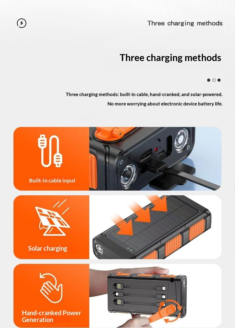 Cross-Border Hand-Crank 30000mAh Outdoor Solar Power Bank With Built-in Cable Fast Charging Long Battery Life_voghion.com