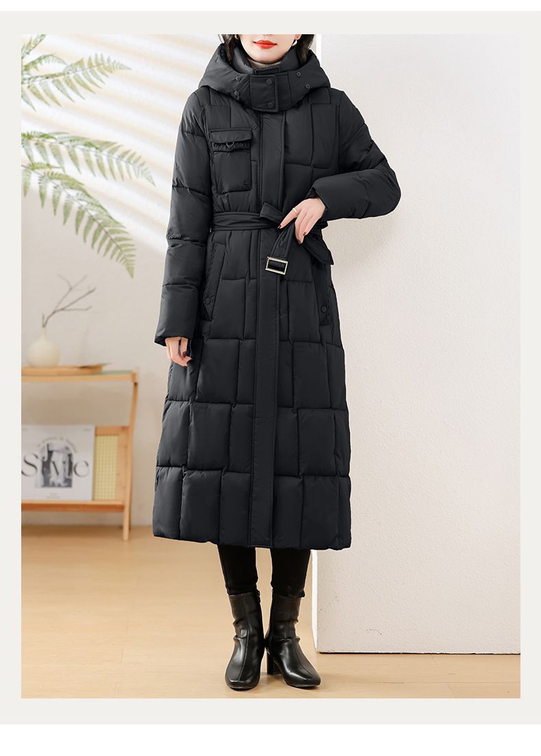 Damenbekleidung Abnehmbare Kapuze Damen Wintermantel - Mittellange Steppjacke mit Kunstpelzbesatz, Slim Fit & Taillengürtel, Übergröße erhältlich_voghion.com