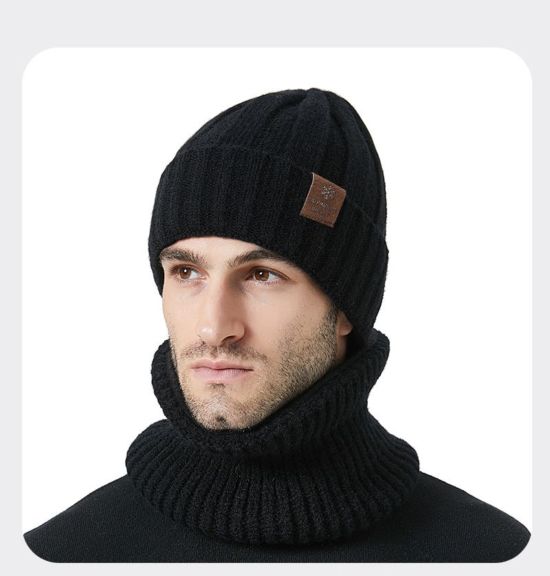 Conjunto de duas peças de malha e cachecol unissex, grosso e quente, proteção auricular, chapéu de malha casual_voghion.com