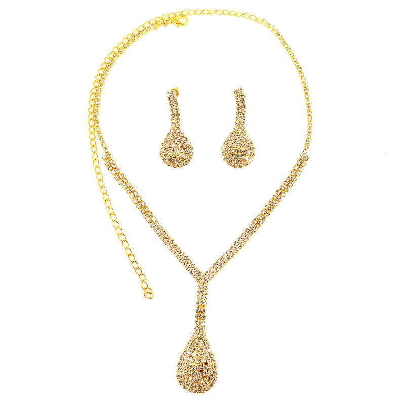 2021 scintillante diamante elegante gioielli da sposa matrimonio romantico goccia d'acqua collana orecchini set per le donne_voghion.com